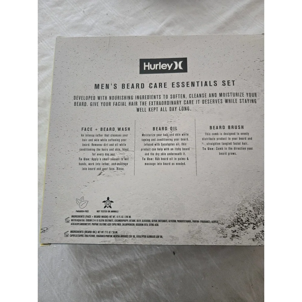 Hurley Mens Beard Care Essentials Set Face Beard Wash Beard Oil Beard Brush